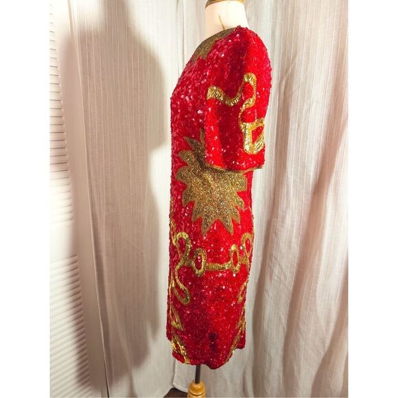 Laurence Kazar | Women’s | Dresses | M | Vintage Red Gold Mini Sequined Evening - Picture 4 of 8